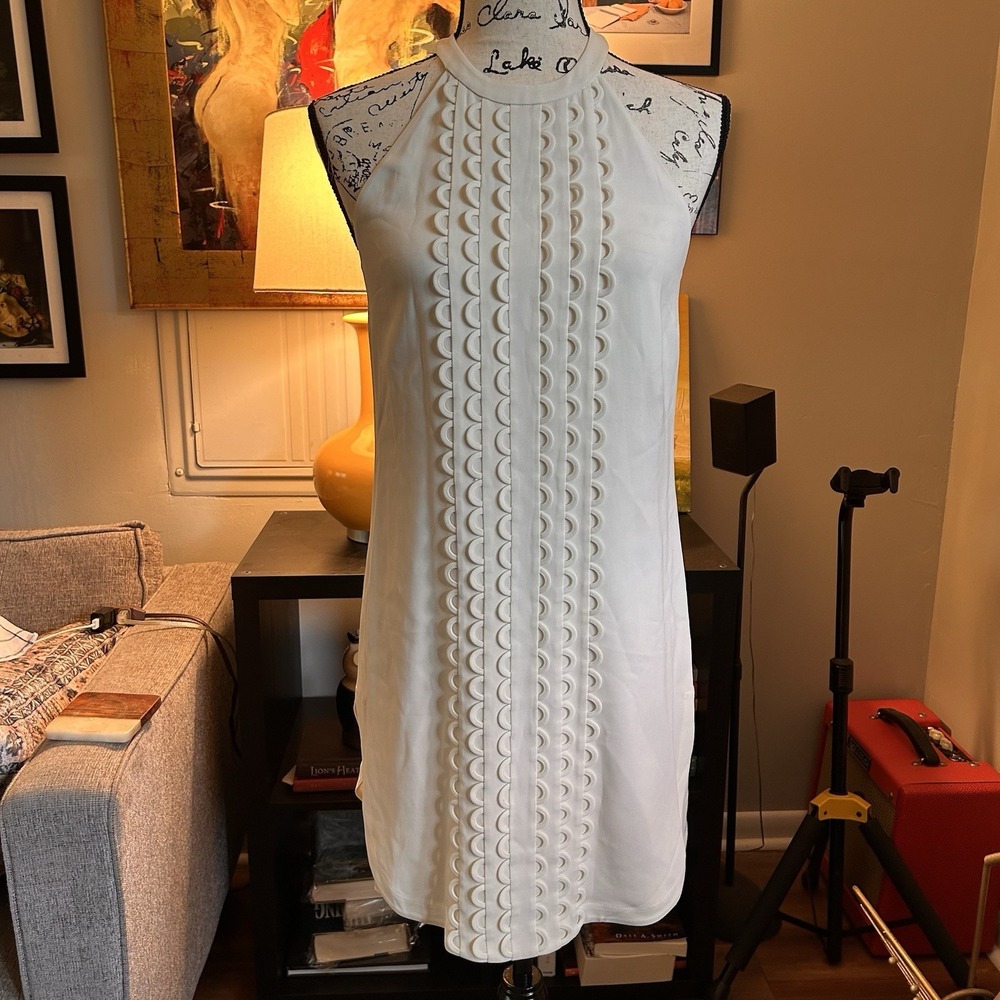 ALC dress halter shift white Sz 4Wedding Occasion Holiday Party 100% silk Lining